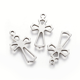 201 Stainless Steel Pendants, Cut-Out, Cross, Hollow