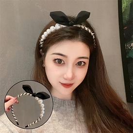 Cloth Hair Bands with Plastic Imitation Pearl Beads, Bowknot Hair Accessories for Girls or Women