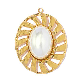 304 Подвески из нержавеющей стали и АБС-пластика с имитацией жемчуга, овальный шарм, ионное покрытие (ip), долговечный, реальный 18 k позолоченный