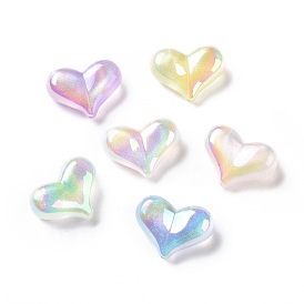 UV Plating Rainbow Iridescent Acrylic Beads, with Glitter Powder, Heart