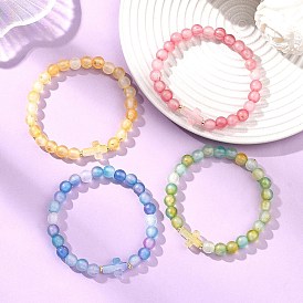 Браслеты из матового акрила на эластичной основе для женщин и мужчин, круглый и крест, золотой фольгой