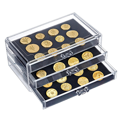 Boîtes de rangement en plastique de type tiroir, vitrines de rangement pour badges avec intérieur en mousse noire, rectangle
