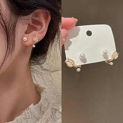 Boucles d'oreilles en alliage de fleurs, imitation de perles, pour femmes, avec une épingle en argent sterling