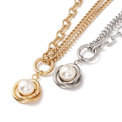 Flower Plastic Imitation Pearl Pendant Necklace for Women, 304 Stainless Steel Chain Necklace