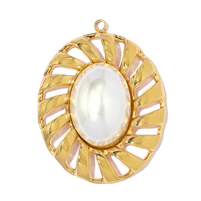 304 Подвески из нержавеющей стали и АБС-пластика с имитацией жемчуга, овальный шарм, ионное покрытие (ip), долговечный, реальный 18 k позолоченный