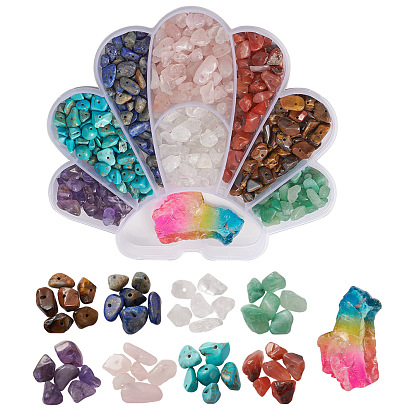 8 styles de perles de pierres précieuses mélangées, améthyste naturelle & quartz rose & aventurine verte & cristal de quartz & lapis lazuli & oeil de tigre & cornaline, turquoise synthétique, mélangé teint et non teint