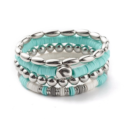 Ensemble de bracelets extensibles en forme de perles de riz, perles heishi en pâte polymère bracelets de surf pour femme