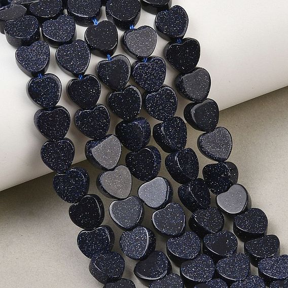 Synthetic Blue Goldstone Beads Strands, Heart
