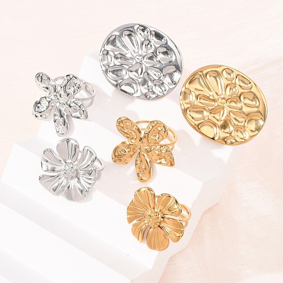 304 открытые кольца-манжеты из нержавеющей стали для женщин, цветок / овальные