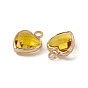 Heart K9 Glass Charms, Faceted, with Light Gold Tone Brass Edge