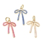 Colgantes de zirconia cúbica transparente con pavé de latón chapado en bastidor, encantos del bowknot, con esmalte, anilla y purpurina, sin plomo y cadmio, larga duración plateado, real 18 k chapado en oro