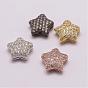 Brass Micro Pave Grade AAA Cubic Zirconia Beads, Long-Lasting Plated, Cadmium Free & Nickel Free & Lead Free, Star, Hollow