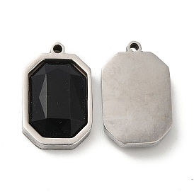 201 Stainless Steel Pendants, with Acrylic Rhinestones, Octagon Charm, Stainless Steel Color