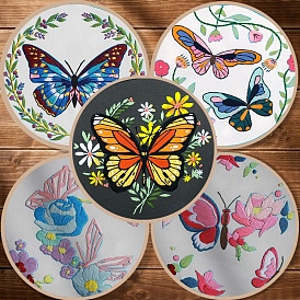 Butterfly Pattern DIY Embroidery Starter Kits, Including Embroidery Cloth & Thread, Needle, Embroidery Hoop, Instruction Sheet