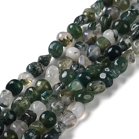 Natural Moss Agate Beads Strands, Nuggets, Tumbled Stone