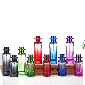 Transparent Glass Gradient Perfume Spray Bottle, Empty Bottle with Plastic Lid, Column