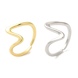Rack Plating Wave Brass Open Cuff Ring for Women, Long-Lasting Plated, Lead Free & Cadmium Free