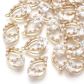 Золотые тона латунные подвески, со стеклом и горный хрусталь, граненые, полая слеза