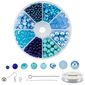 PandaHall Elite DIY Dangle Earring Making Kits, Including Glass Beads, Chip Shell Beads, Round Synthetic Turquoise Beads,  Round Non-Magnetic Synthetic Hematite Beads