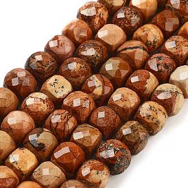 Natural Picture Jasper Beads Strands, Faceted, Cube