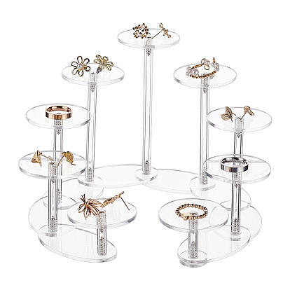 9-Tier Acrylic Products Adjustable Display Resers, Round Jewelry Display Stands, for Minifigures, Rings, Earring Storage