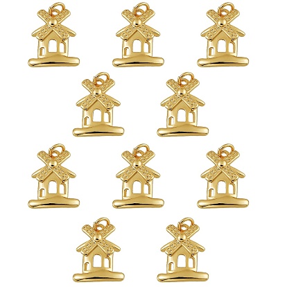 10Pcs Brass Charms, Long-Lasting Plated, with Jump Rings, Windmill