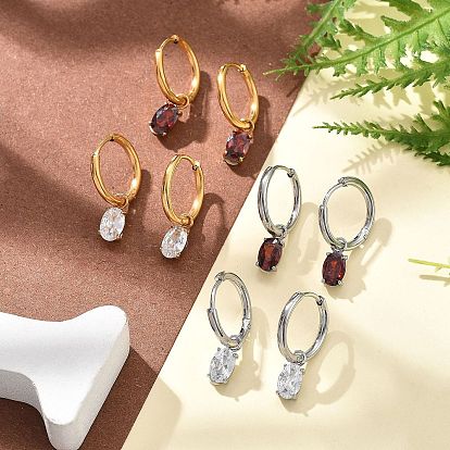 Ионное покрытие (ip) 304 серьги-кольца из нержавеющей стали с микропаве из кубического циркония, овальные