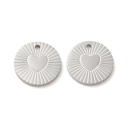304 Stainless Steel Charms, Flat Round with Heart Charms
