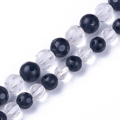 Натуральный черный агат и матовый кварц, круглые, граненые