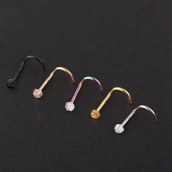 5 шт. 5 цвета 304 круглые кольца для носа в форме рыбьего хвоста из нержавеющей стали со стразами