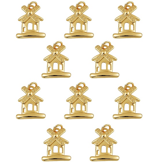 10Pcs Brass Charms, Long-Lasting Plated, with Jump Rings, Windmill