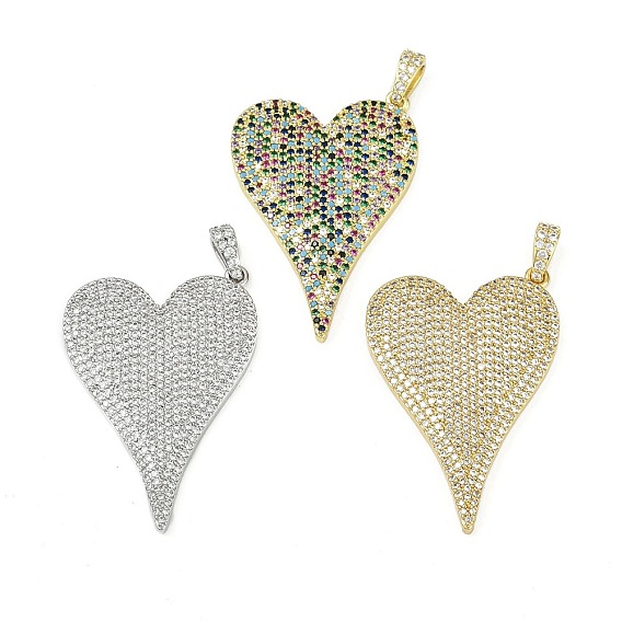 Латунные микро проложить кубического циркония подвески, сердце, долговечный, без кадмия и без свинца, стойки покрытие