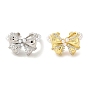 Rack Plating Brass Micro Pave Cubic Zirconia Cuff Rings, with Plastic Pearls, Long-Lasting Plated, Lead Free & Cadmium Free, Bowknot
