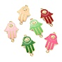 Connecteurs de liens d'émail d'alliage, main hamsa/main de miriam avec le mauvais œil, or