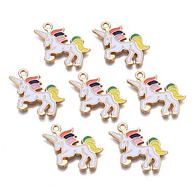 Rack Plating Alloy Enamel Pendants, Free & Nickel Free & Lead Free, Unicorn