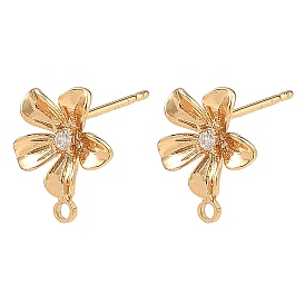SHEGRACE Brass Micro Pave Cubic Zirconia Earring Stud Earring Findings, Flower, with Loop, Cadmium Free & Lead Free & Nickel Free
