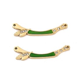 Ion Plating(IP) 304 Stainless Steel Green Enamel Links, Bamboo Stick Connector Charms with Crystal Rhinestone