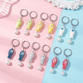 Серьги-кольца ручной работы из фарфора, с 202 фурнитурой для сережек-колец Huggie Hoop из нержавеющей стали, рыба, золотые