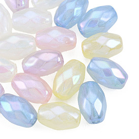 Rainbow Iridescent Plating Acrylic Beads, Glitter Beads, Faceted, Oval