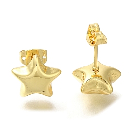 Rack Plating Brass Stud Earrring, Long-Lasting Plated, Cadmium Free & Lead Free, Star