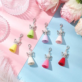 Акриловые подвесные украшения ангела, с застежками-клешнями из цинкового сплава и бусинами из сплава