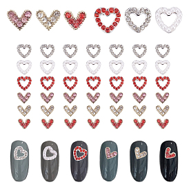 CHGCRAFT 60Pcs 6 Style Alloy Rhinestone Cabochons, Heart, for Nail Art Studs and Nail Art Decoartion Accessories