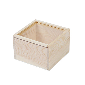 Wooden Storage Boxes, with Acrylic Transparent Cover, Square