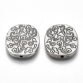 Tibetan Style Alloy Beads, Cadmium Free & Lead Free, Oval with Flower