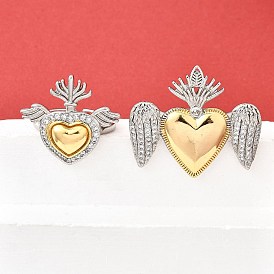 Манжеты из латуни с микро паве кубический цирконий для женщин, без кадмия и без свинца, Сердце и крыло