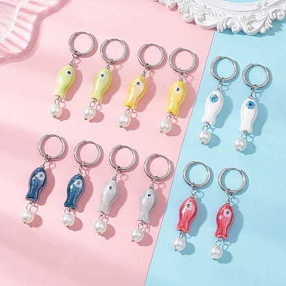 Серьги-кольца ручной работы из фарфора, с 202 фурнитурой для сережек-колец Huggie Hoop из нержавеющей стали, рыба, золотые