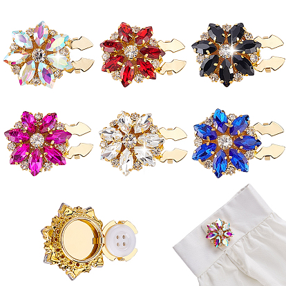6шт. латунные стеклянные стразы запонки, цветок, золотые