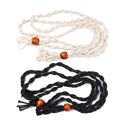 2Pcs 2 Colors Adjustable Braided Waxed Cord Macrame Pouch Necklace Making, Interchangeable Stone, with Wood Beads