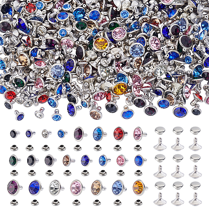 515 pièces 23 styles rivets pour vêtements en fer et laiton, plat rond, pour vêtements sac chaussures cuir artisanat, avec la glace, platine