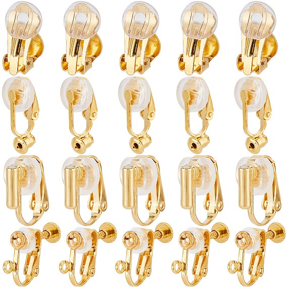 32шт 4 стиль латунные клипсы серьги конвертеры выводы, плоские круглые серьги, с 32 силиконовыми подушечками